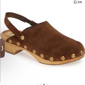 Tory Burch Brown Suede Clogs with Gold Accents